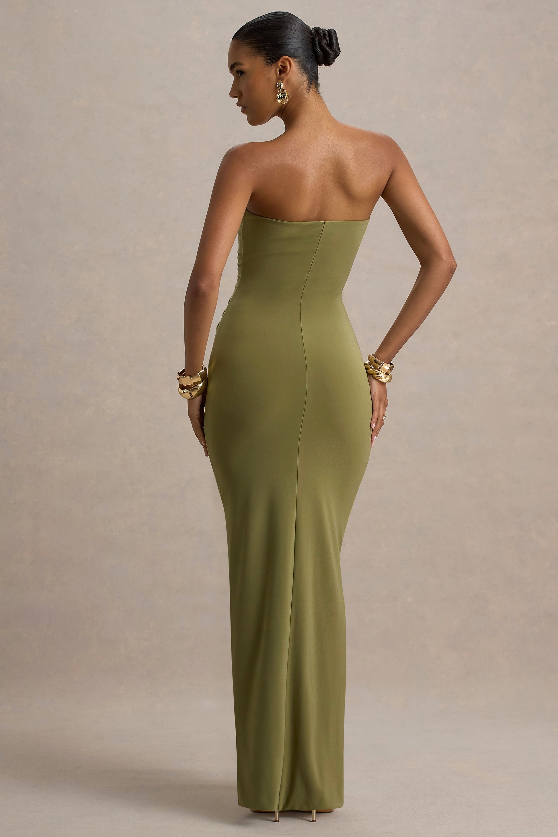Ali | Olive Sweetheart Ruched Wrap Maxi Dress