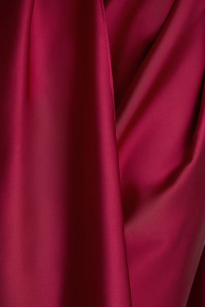 Lynette | Burgundy Satin Plunge-Neck Maxi Dress With Asymmetric Hem