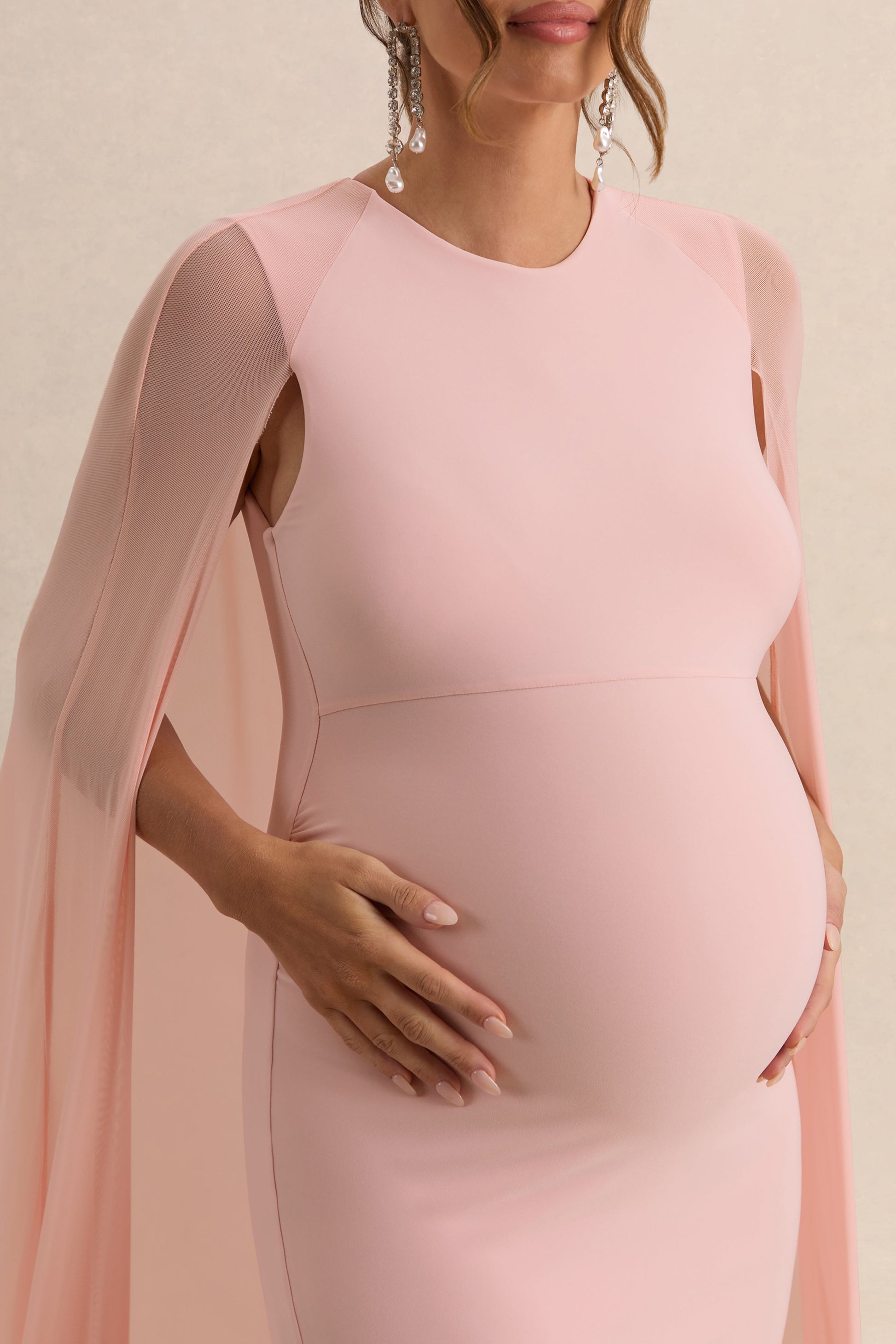 Currant | Pink Crew-Neck Maternity Maxi Dress With Cape