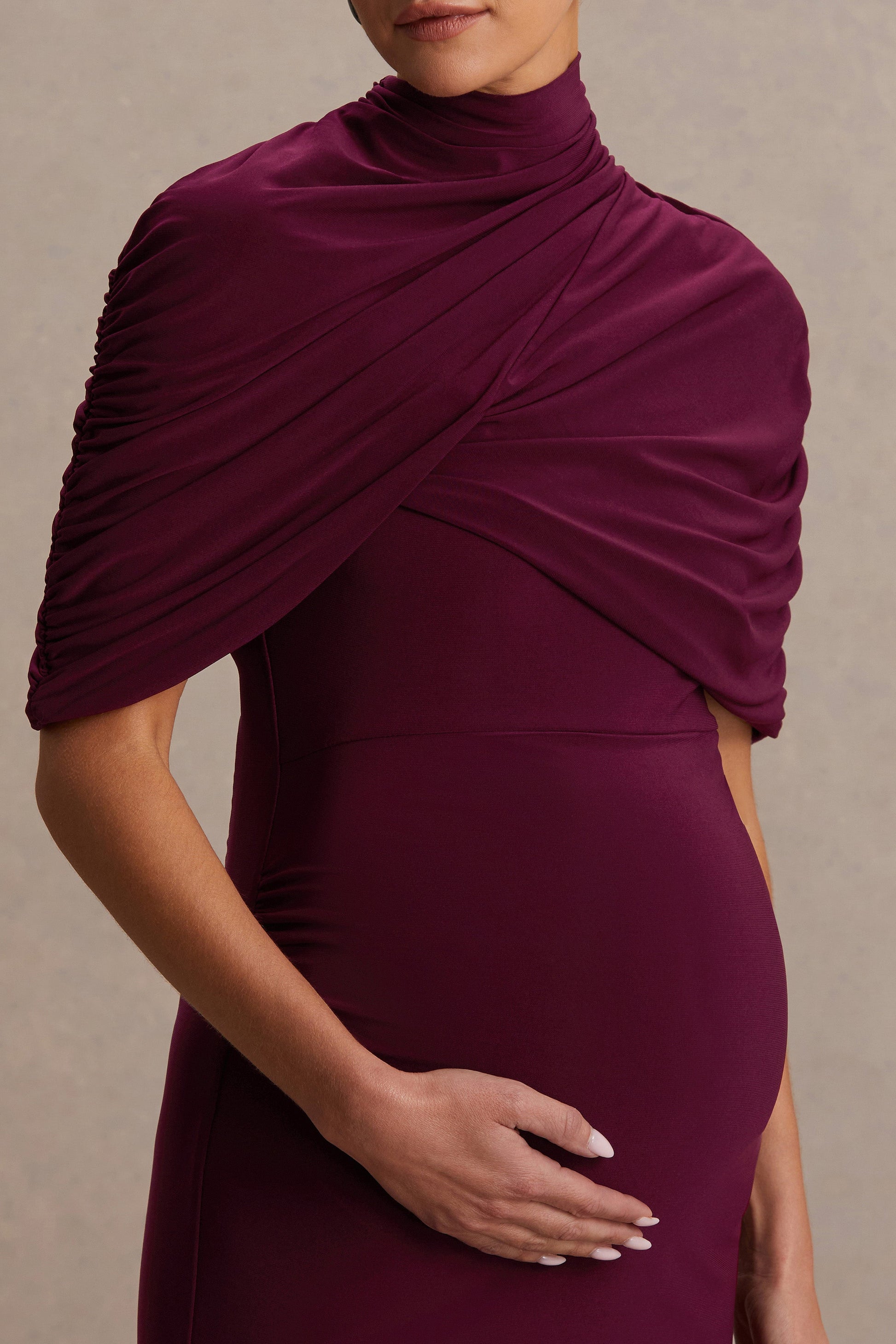 Augustina | Burgundy Maternity Midi Dress With Cape
