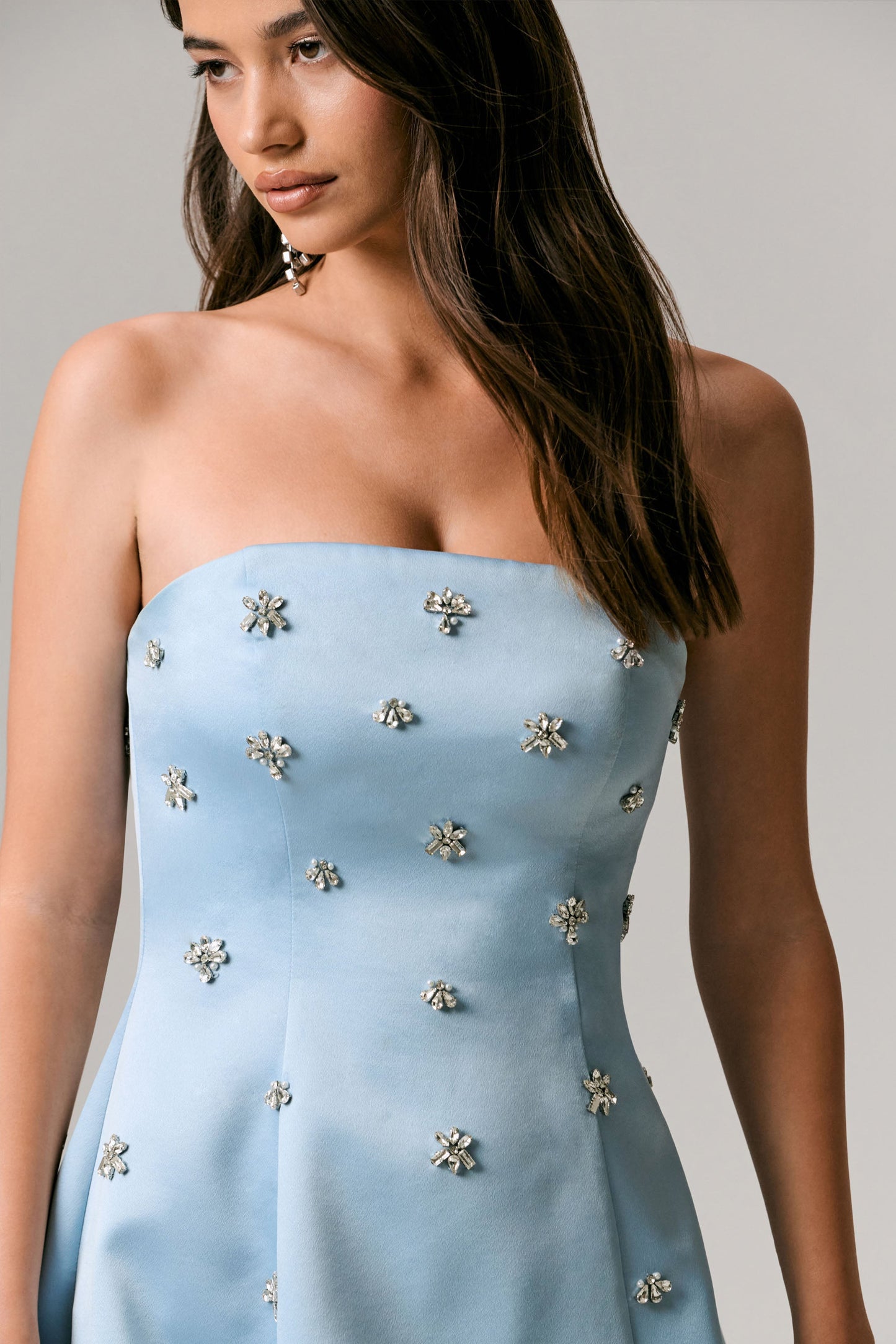 Entice | Powder Blue Embellished Satin Mini Dress