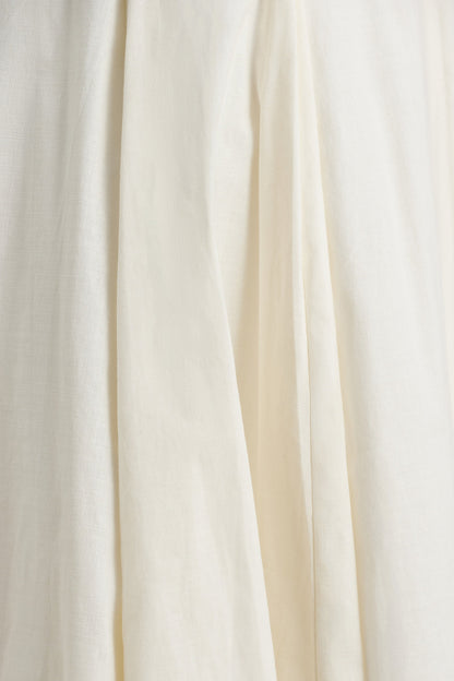 Magnolia | White Scoop-Neck Midi Dress With Drop-Waist And Ruffling Detail