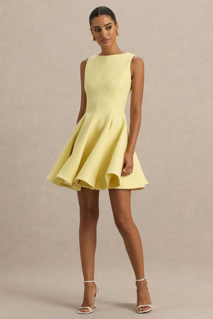 Gabrielle | Lemon Boat-Neck Skater Mini Dress