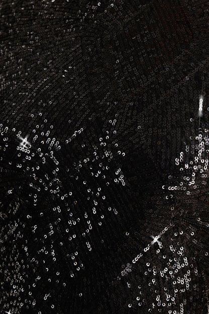 Cecy | Black Sequin High-Neck Maxi Dress With Cap Sleeves
