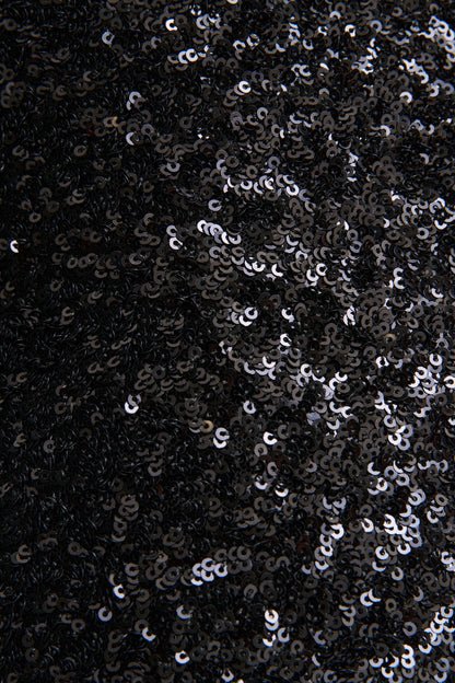 Mery | Black Sequin High-Neck Wrap Maxi Dress With One-Long Sleeve