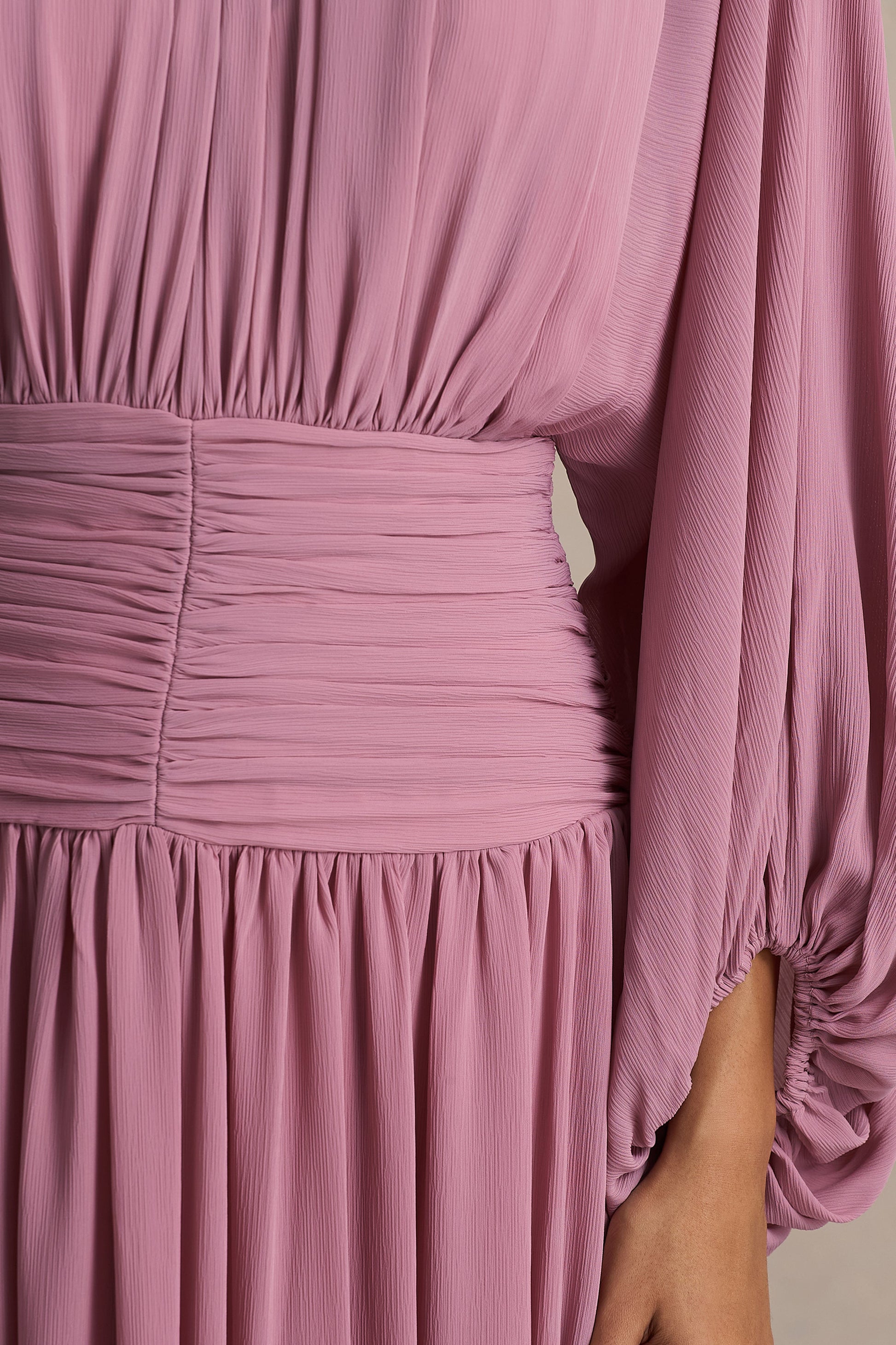 Annabel | Dusty Pink High-Neck Midi Dress With Pleating