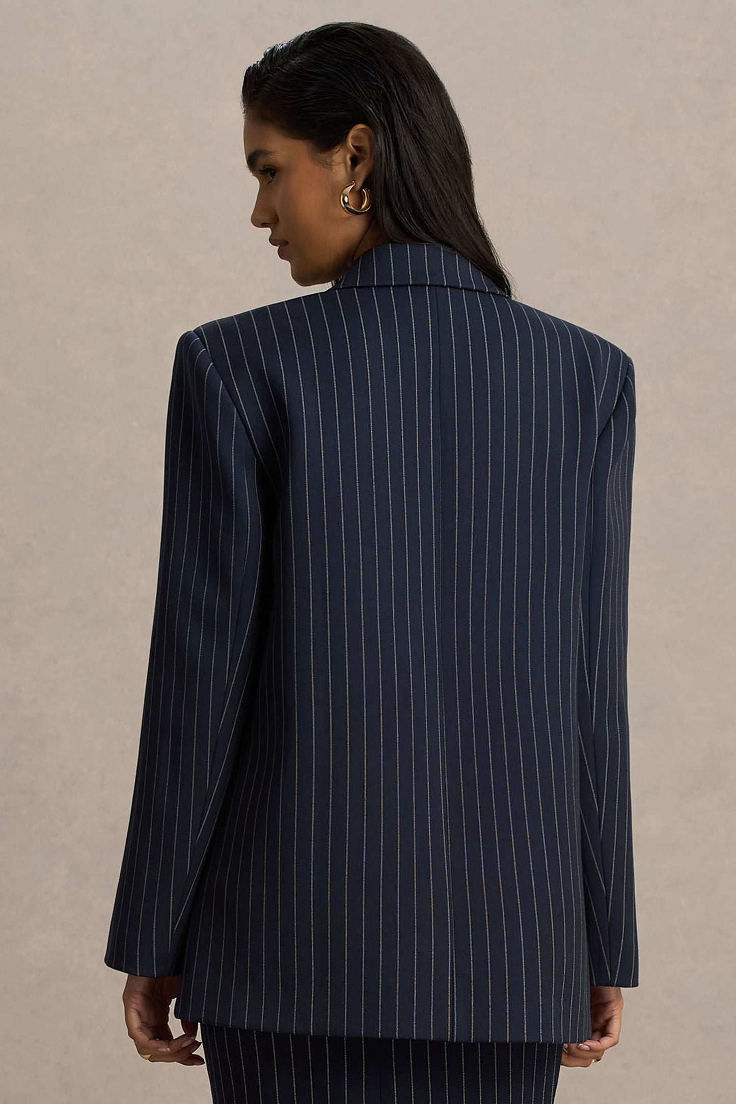 Alana | Navy Pinstripe Plunge-Neck Oversized Blazer