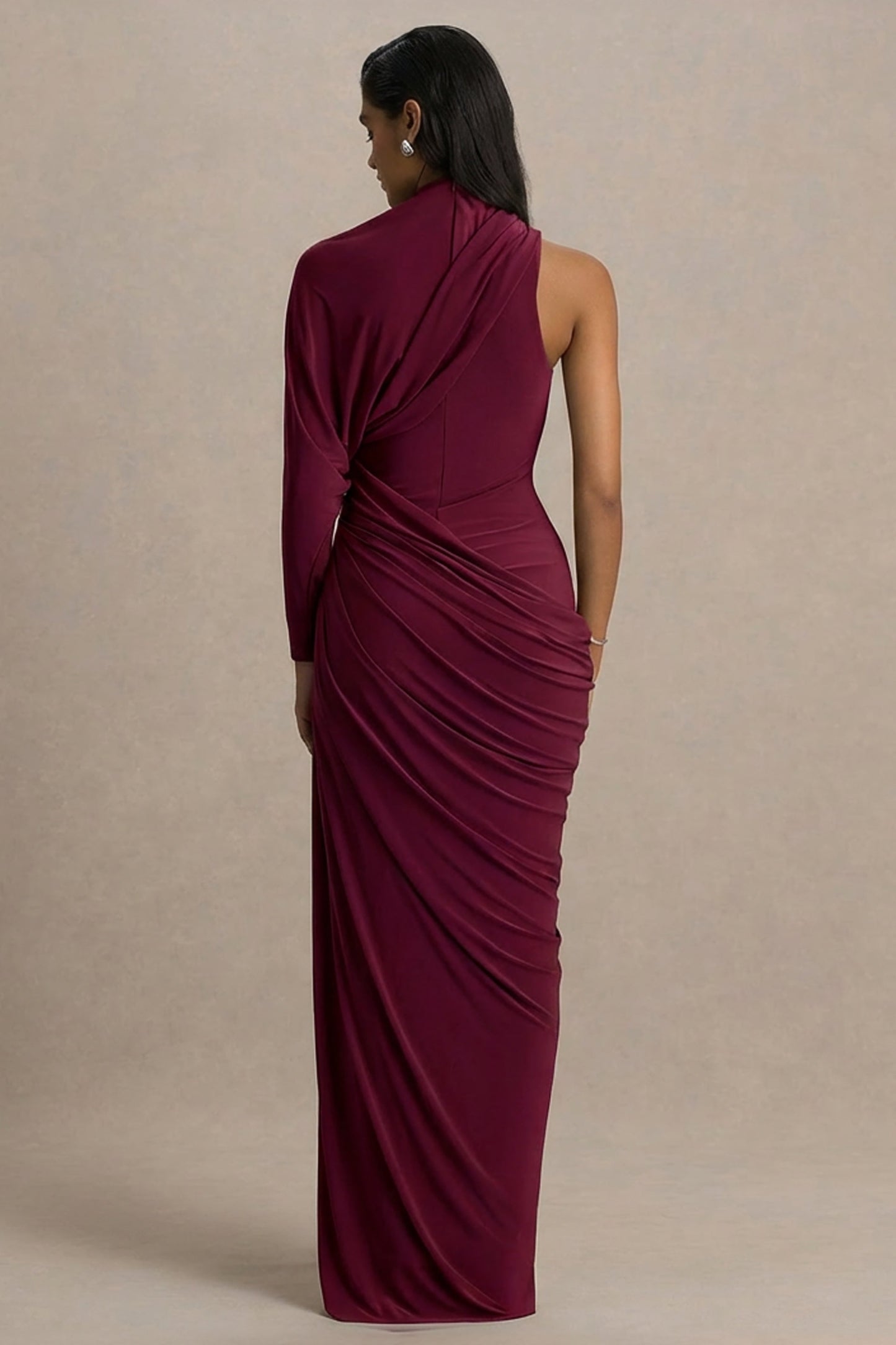 Aphra | Burgundy High-Neck Maxi Dress With Cape-Sleeve