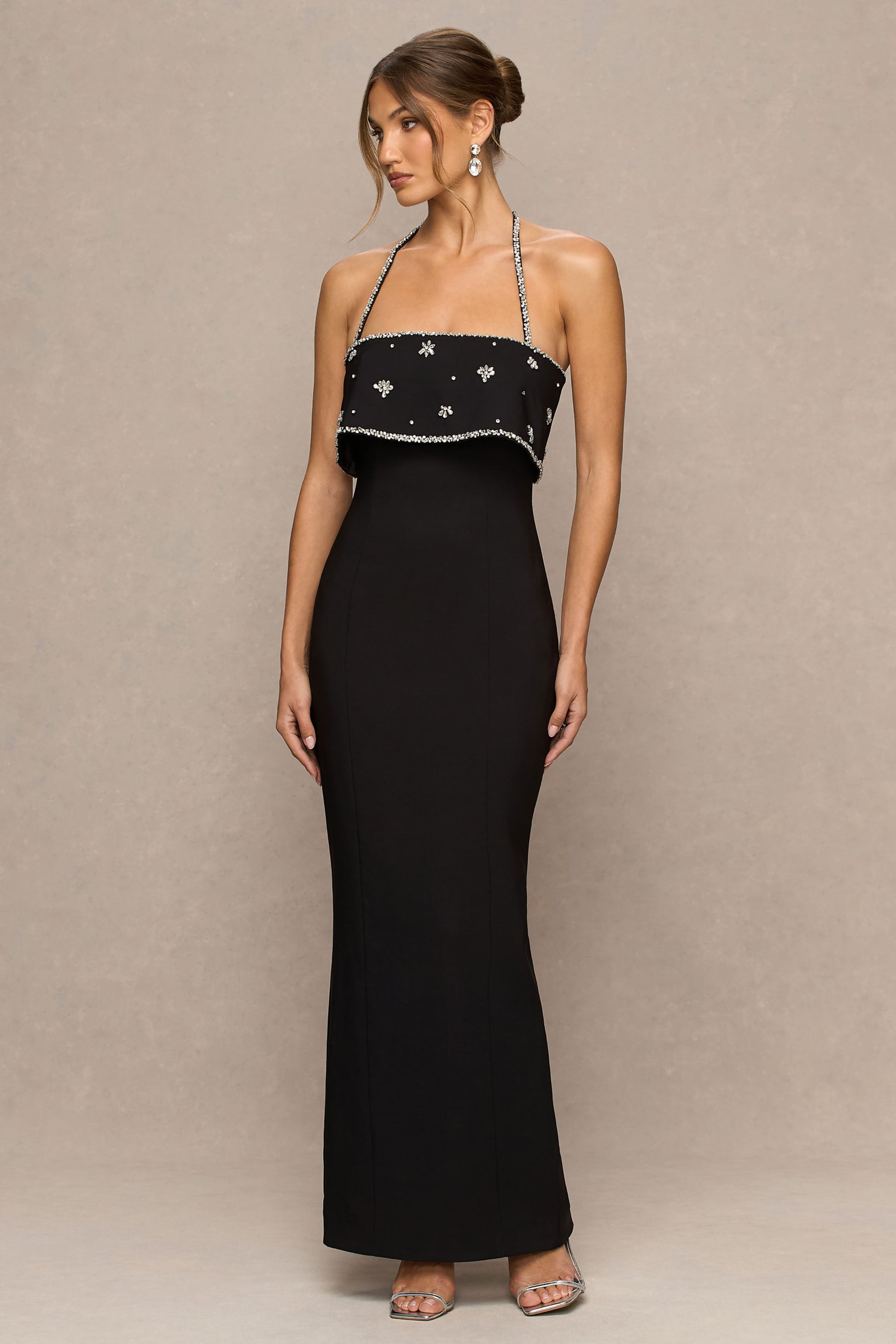 Illiana | Black Bandeau Hand-Embellished Maxi Dress
