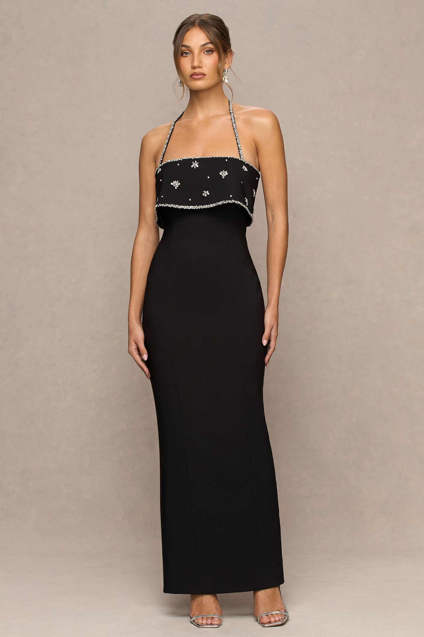 Illiana | Black Bandeau Hand-Embellished Maxi Dress
