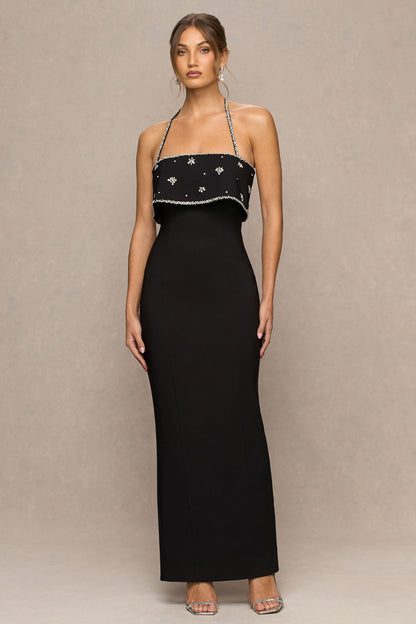 Illiana | Black Bandeau Hand-Embellished Maxi Dress