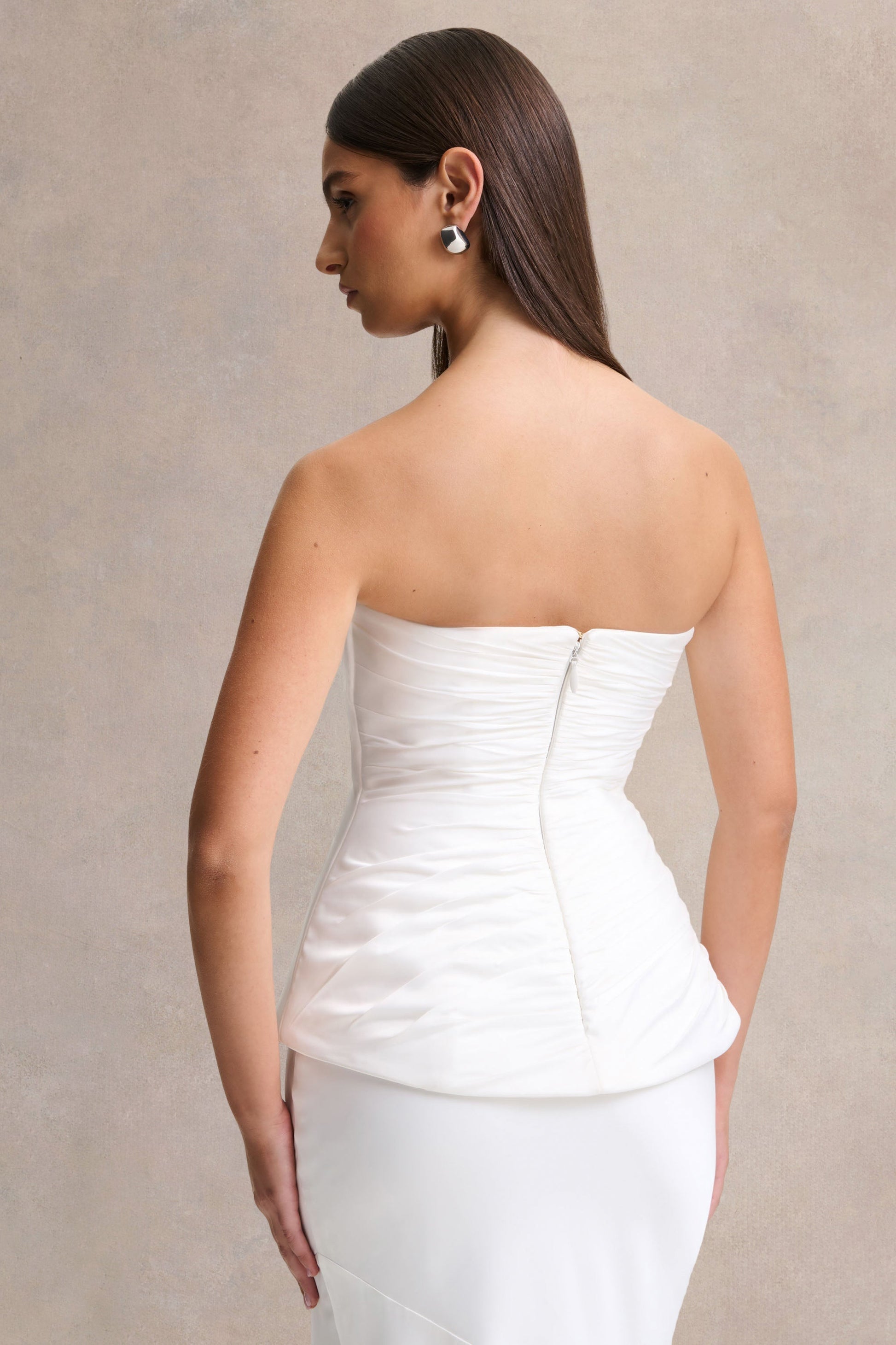 Ambria | White Satin Hand-Embellished Sweetheart-Neck Corset Top