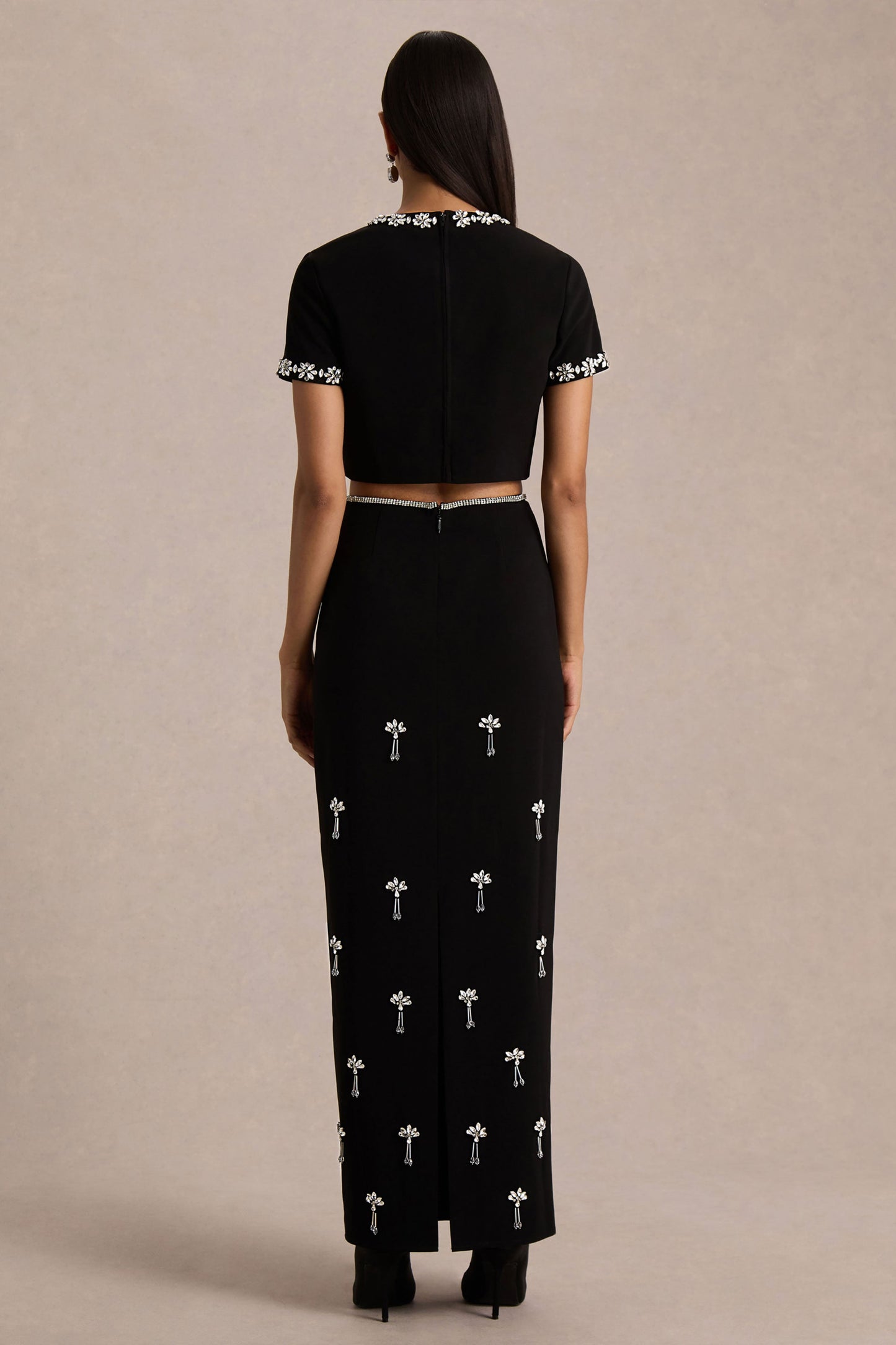 Aven | Black Hand-Embellished Maxi Skirt