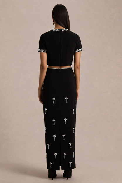 Aven | Black Hand-Embellished Maxi Skirt