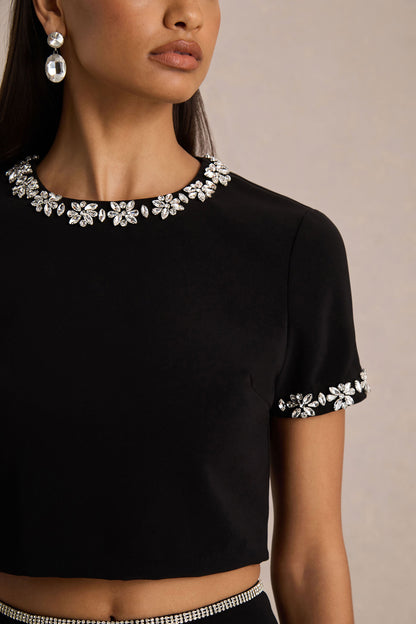 Aven | Black Hand-Embellished Maxi Skirt
