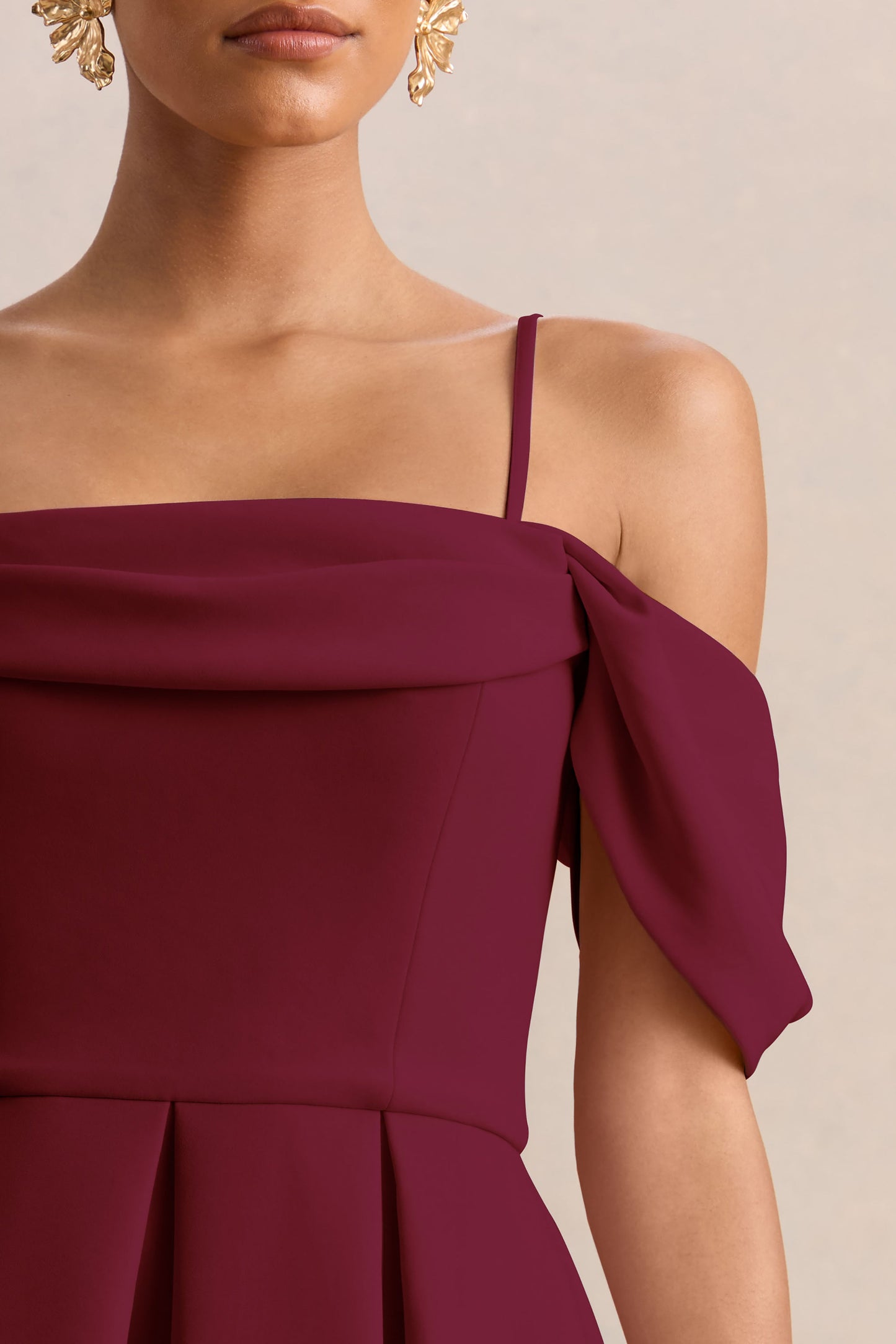 Cosima | Burgundy Bardot-Neck Midi Dress