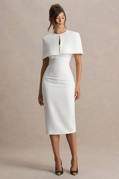 Baylor | White Midi-Dress With Removable Cape