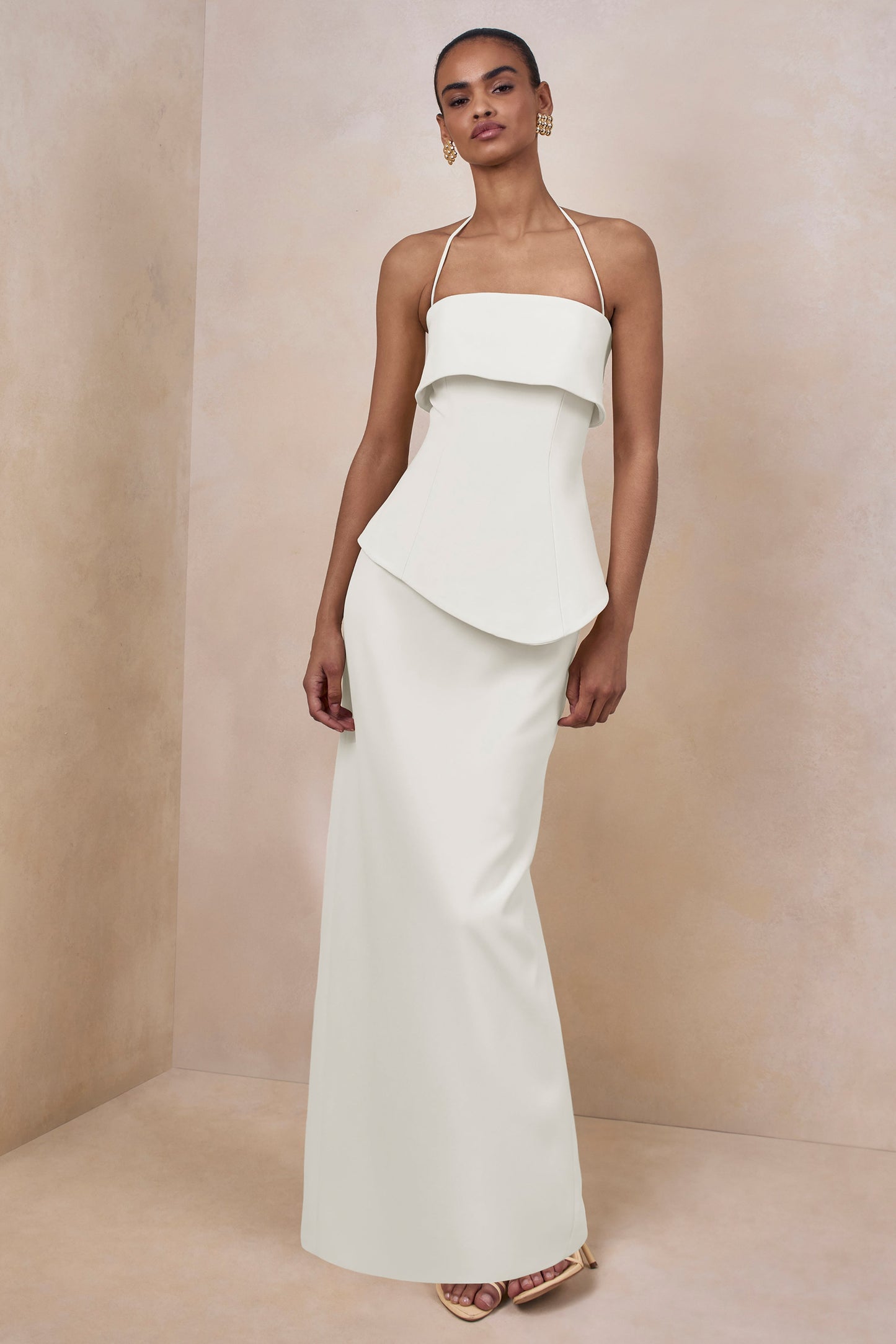 Fran | White Square-Neck Corset Maxi Dress