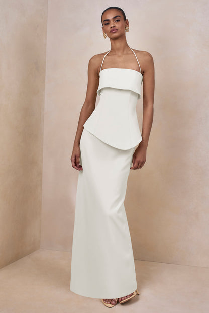 Fran | White Square-Neck Corset Maxi Dress