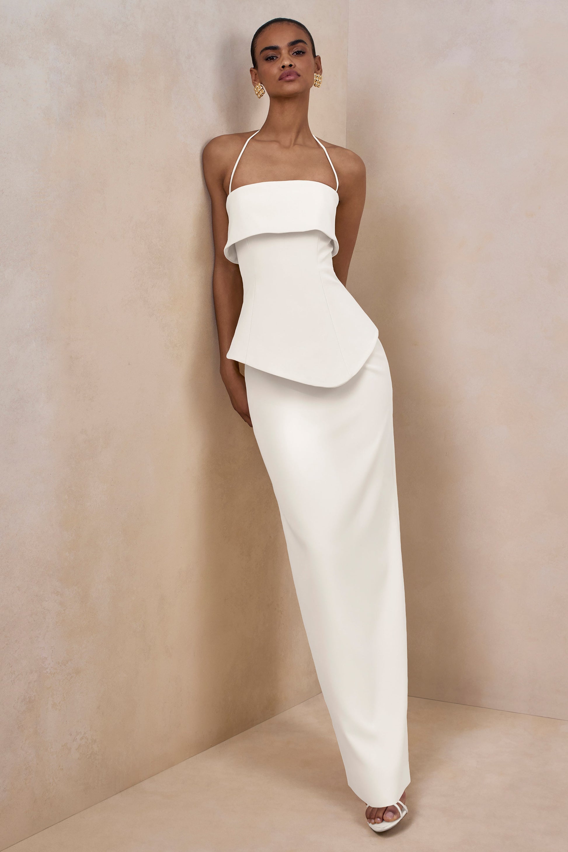 Fran | White Square-Neck Corset Maxi Dress