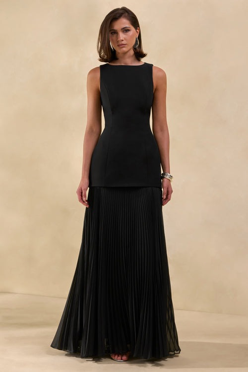 Hadley | Black Boat-Neck Maxi Dress With Drop-Waist