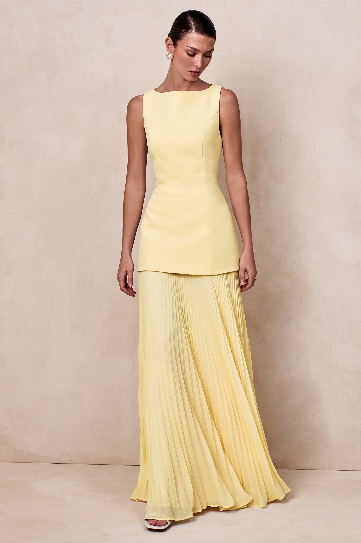 Hadley | Lemon Boat-Neck Maxi Dress With Drop-Waist