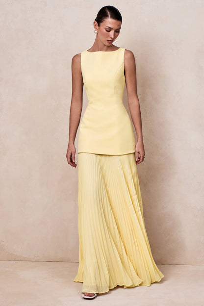 Hadley | Lemon Boat-Neck Maxi Dress With Drop-Waist
