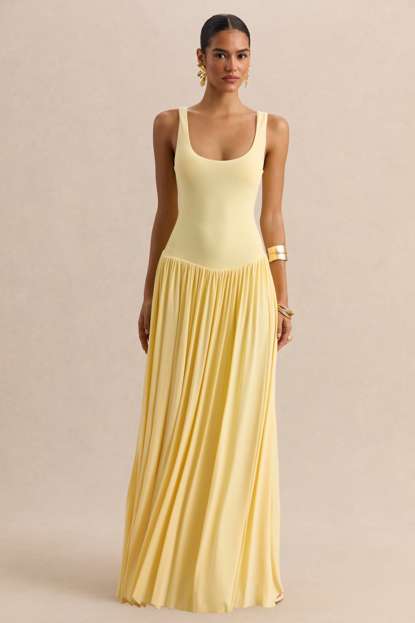 Aurina | Lemon Square-Neck Maxi Dress With Cape