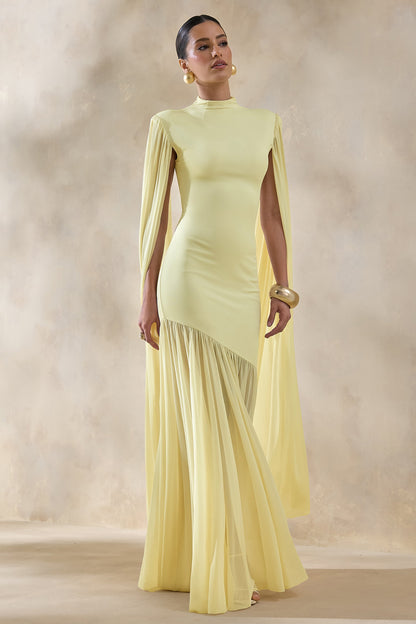 Chantelle | Lemon High-Neck Maxi Dress With Drop-Waist And Cape-Sleeves