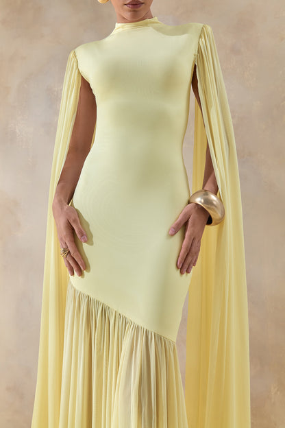 Chantelle | Lemon High-Neck Maxi Dress With Drop-Waist And Cape-Sleeves