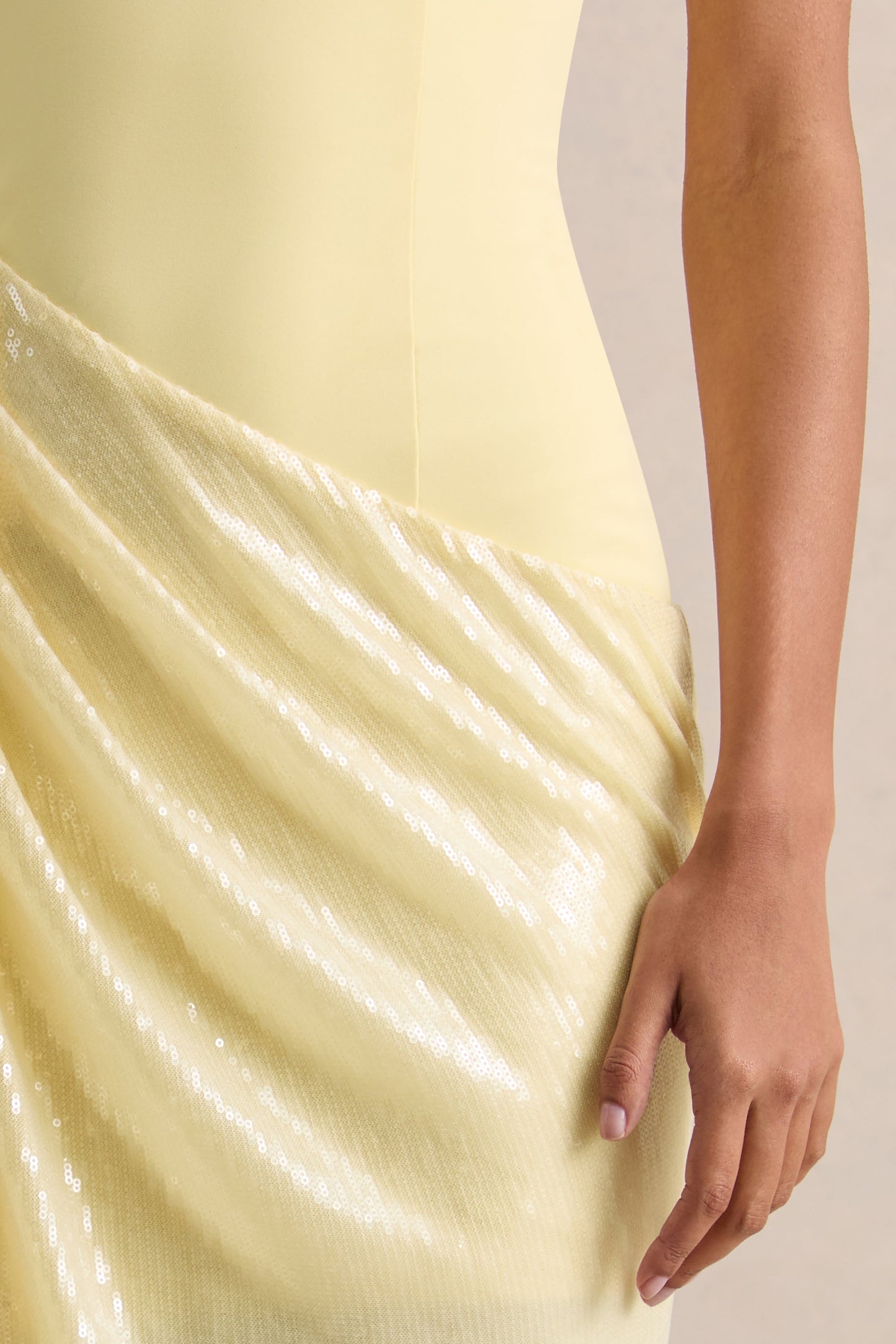 Ada | Lemon Crew-Neck Maxi Dress With Sheer Skirt And Ruffled Detailing