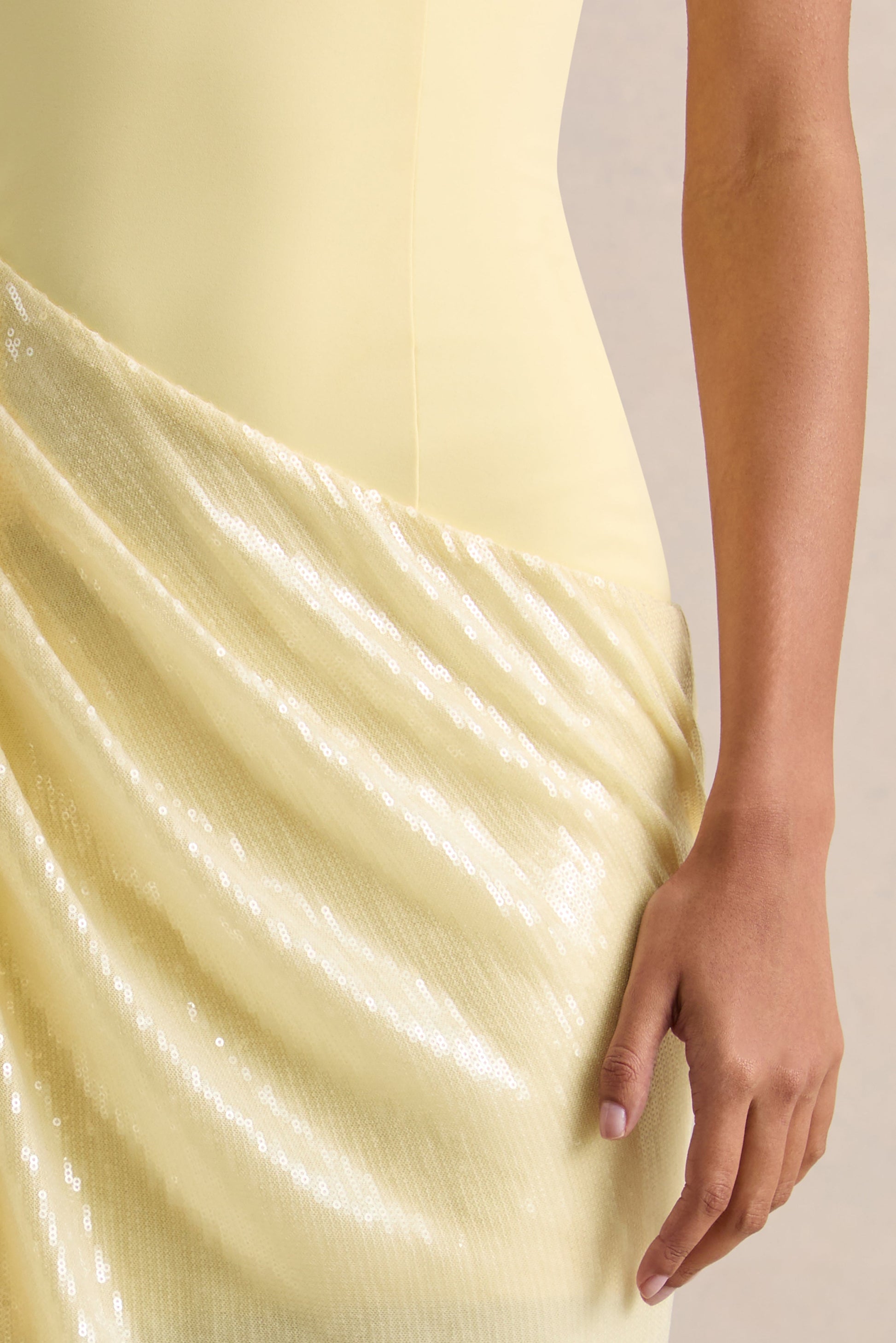 Ada | Lemon Crew-Neck Maxi Dress With Sheer Skirt And Ruffled Detailing