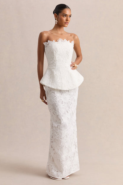 Delvine | White Lace Bandeau Corset Maxi Dress