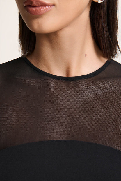 Aviana | Black Mesh Crew-Neck Mini Dress