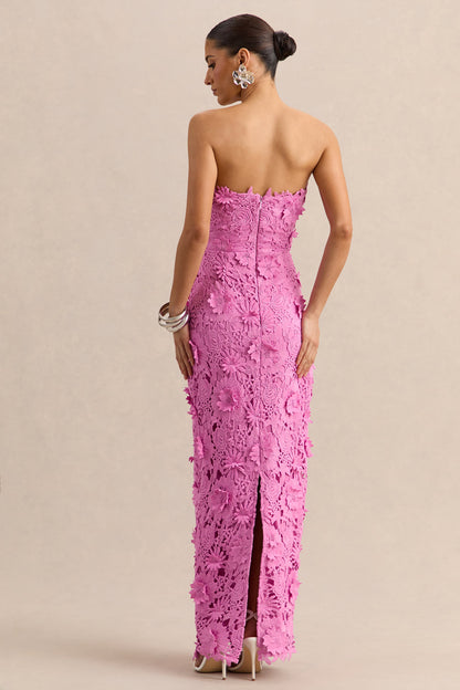 Gracie | Pink Lace Bandeau Maxi Dress