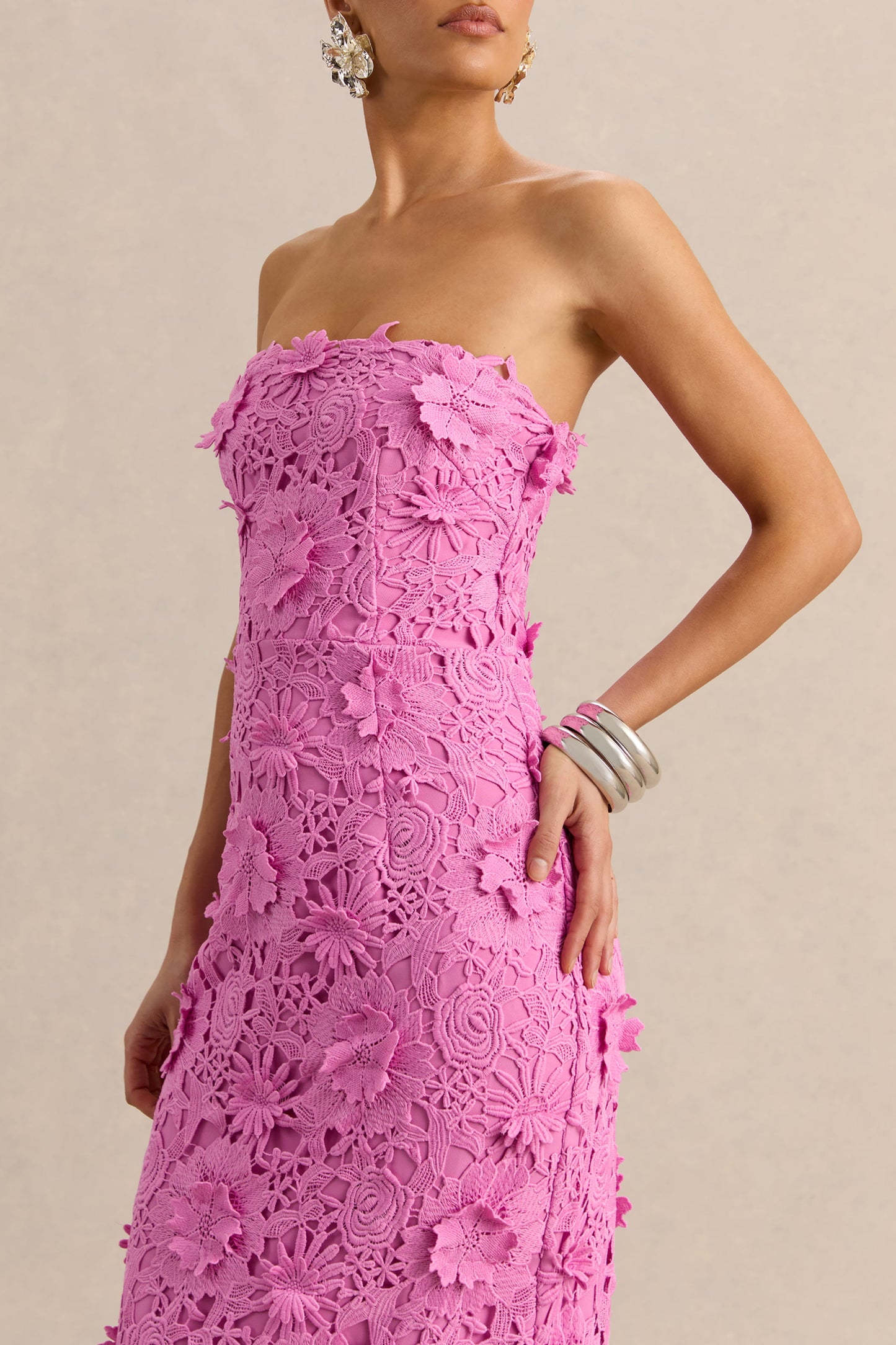 Gracie | Pink Lace Bandeau Maxi Dress