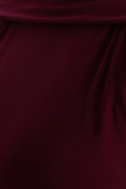 Cordy | Burgundy High-Neck Maxi Dress With Scarf-Detail