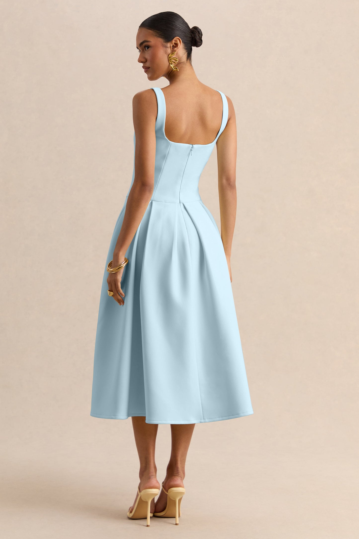 Greta | Powder-Blue Sweetheart-Neck Midi Dress