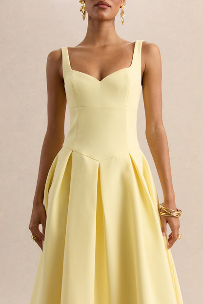 Greta | Lemon Sweetheart-Neck Midi Dress