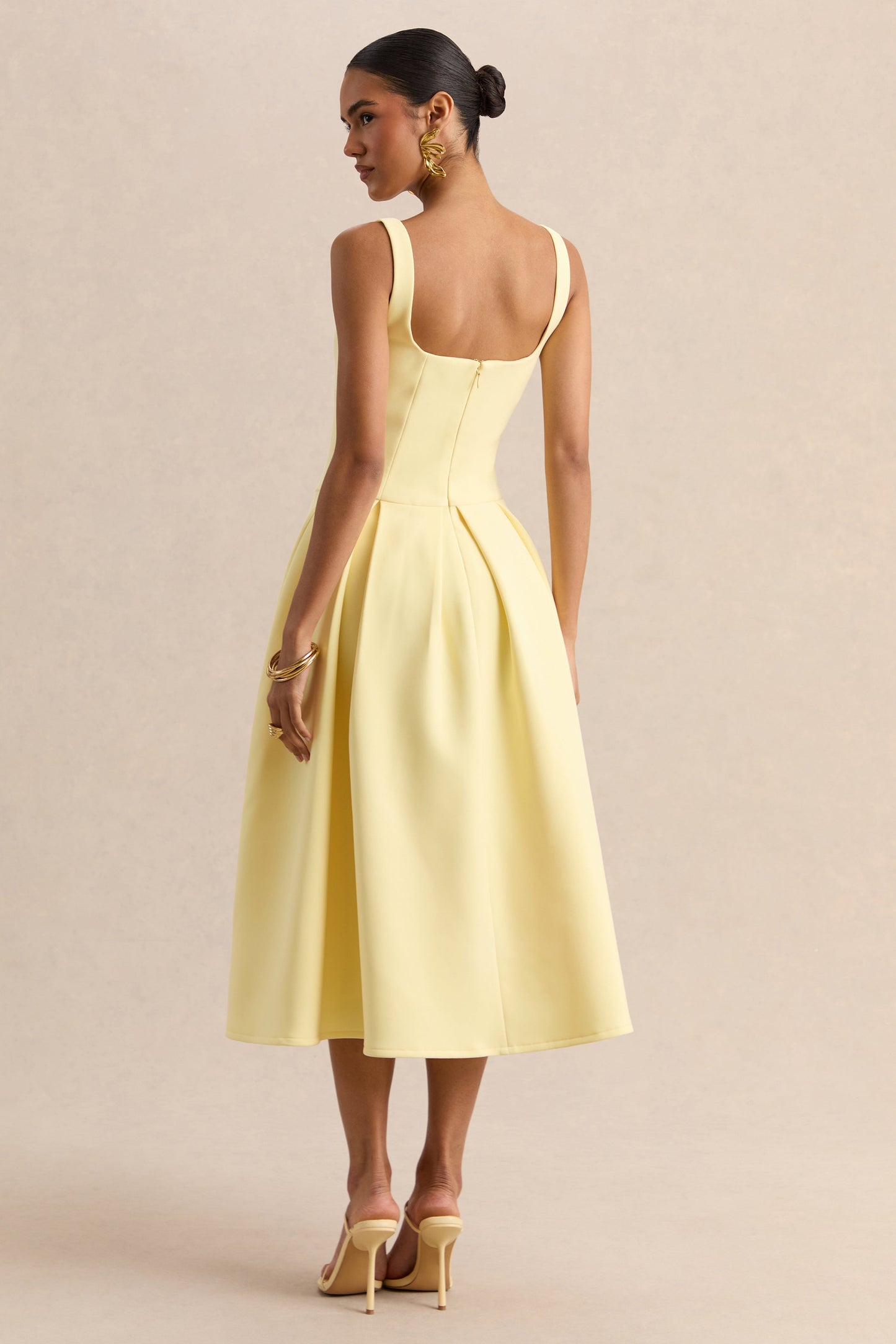 Greta | Lemon Sweetheart-Neck Midi Dress