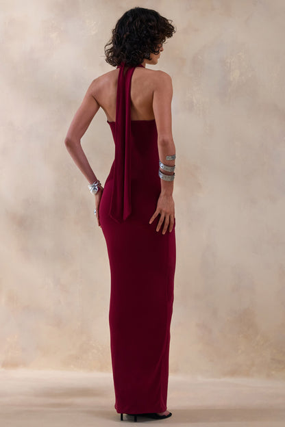 Lesley | Burgundy Plunge-Neck Maxi Dress
