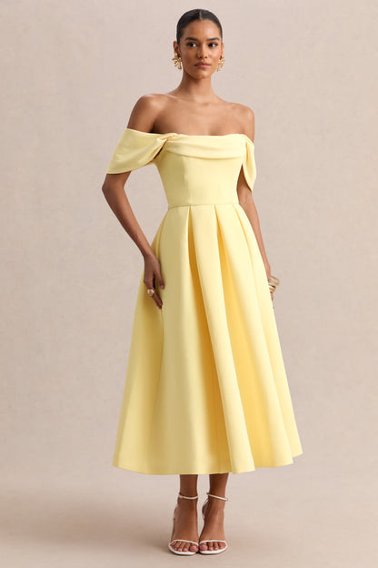 Cosima | Lemon Bardot-Neck Midi Dress