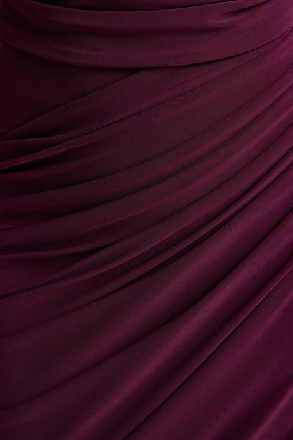 Cairo | Burgundy Cowl-Neck Maxi Dress With Gathered Detailing
