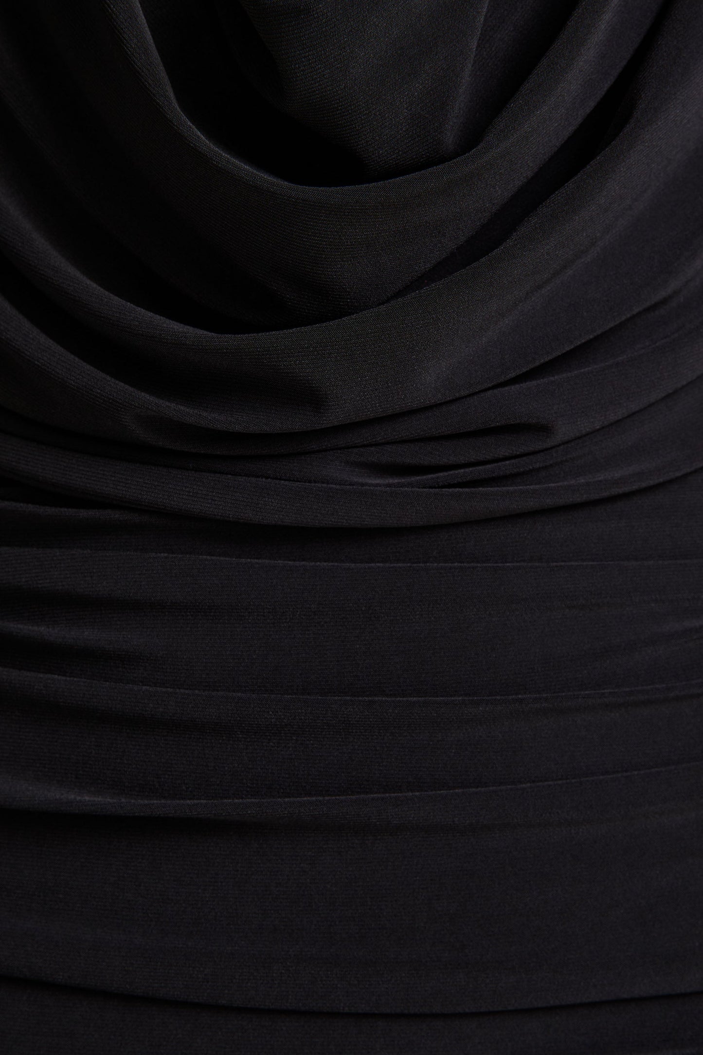 Griselda | Black Plunge-Neck Midi Dress With Sheer Long-Sleeves