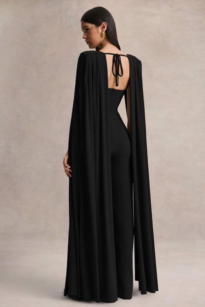 Labina | Black Plunge-Neck Jumpsuit With Cape-Sleeves