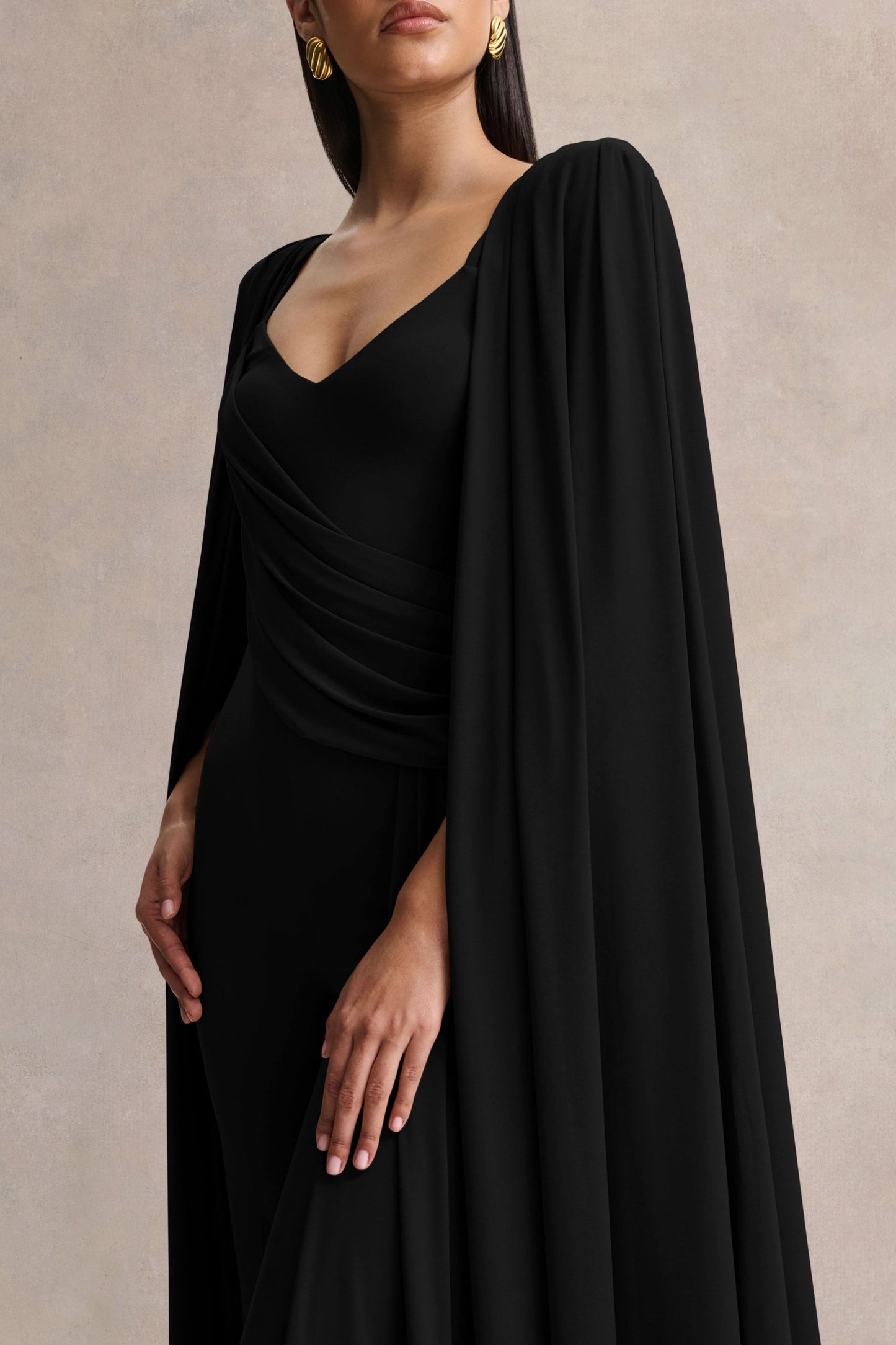 Labina | Black Plunge-Neck Jumpsuit With Cape-Sleeves