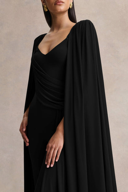 Labina | Black Plunge-Neck Jumpsuit With Cape-Sleeves