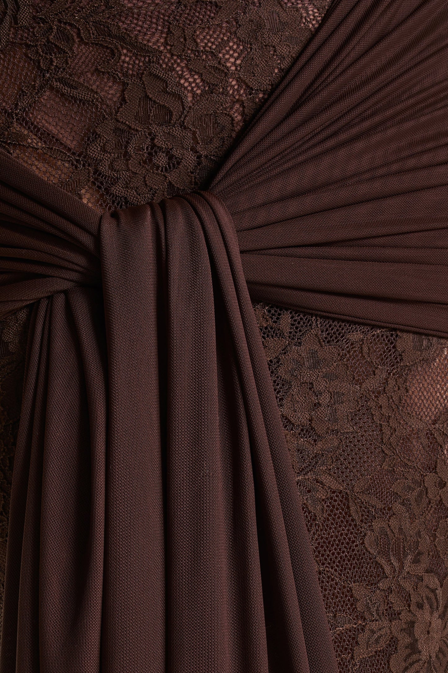 Akira | Brown Lace Maxi Dress With Sash-Detail
