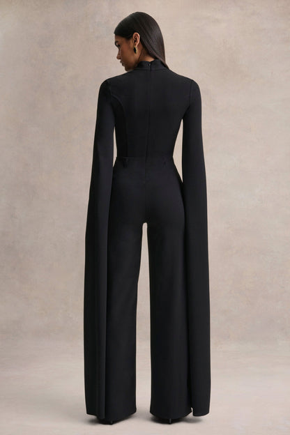 Elisabetta | Black Square-Neck Jumpsuit With Cape-Sleeves