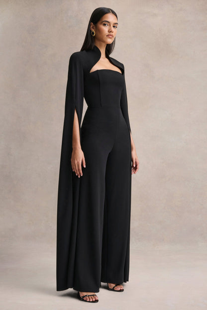 Elisabetta | Black Square-Neck Jumpsuit With Cape-Sleeves